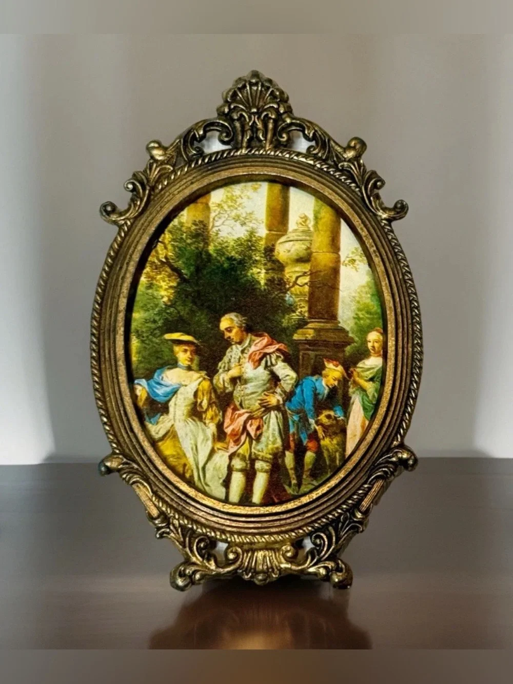 Set of Vintage Ornate Oval Antique Brass Rococo Picture Frames 5x3 Made In Italy